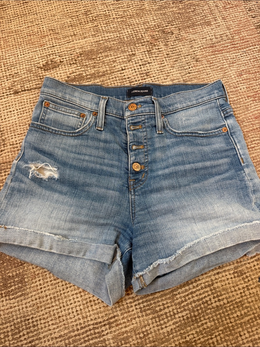 J. Crew Faded Blue High-Rise Button-Fly Denim Shorts